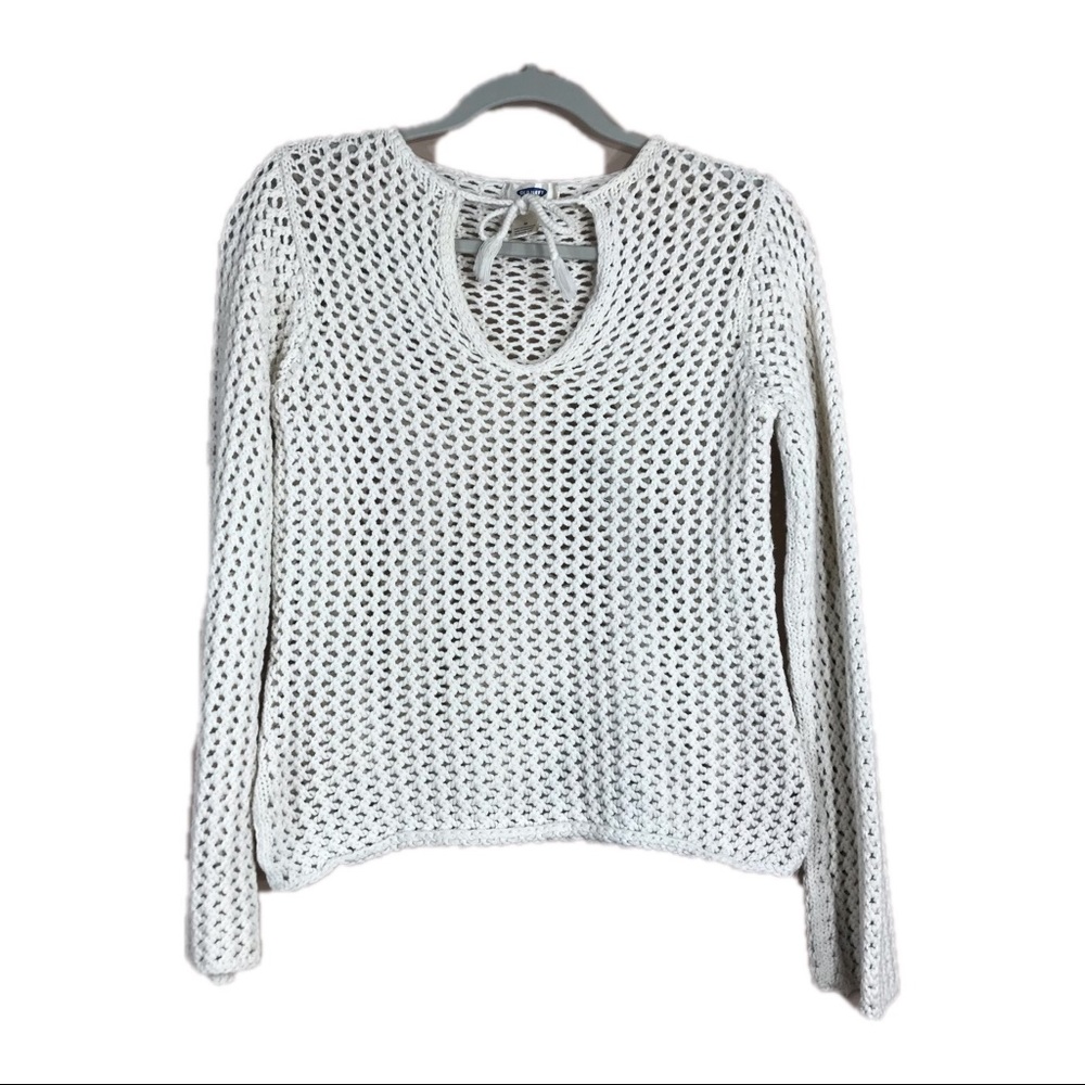 Old Navy White 100% Cotton Crocheted Sweater Size M